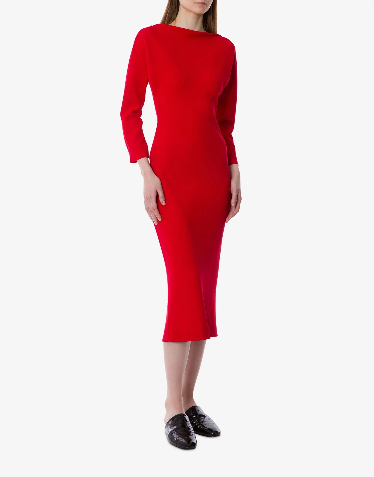 boatneck dress midi Boatneck Stretch Cady Midi Dress Red / 42