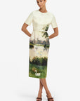 Elizabeth Jacquard Short Sleeve Midi Dress - Serene Print