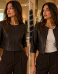 Stretch Leather Cardigan