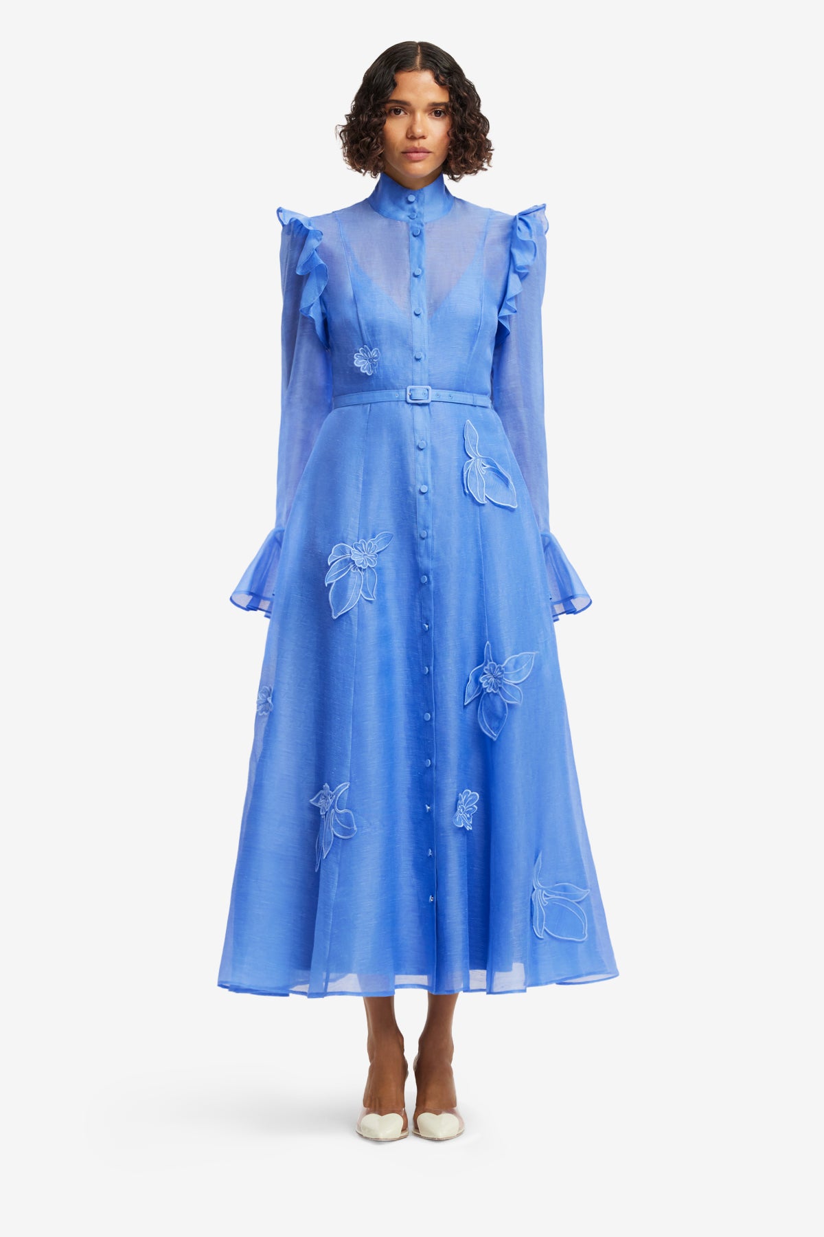 LEO LIN Katrina Applique Butterfly Sleeve Dress | Blue | Size 14
