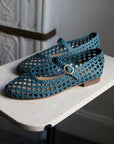 Green Blue Braided Ballerina Flats