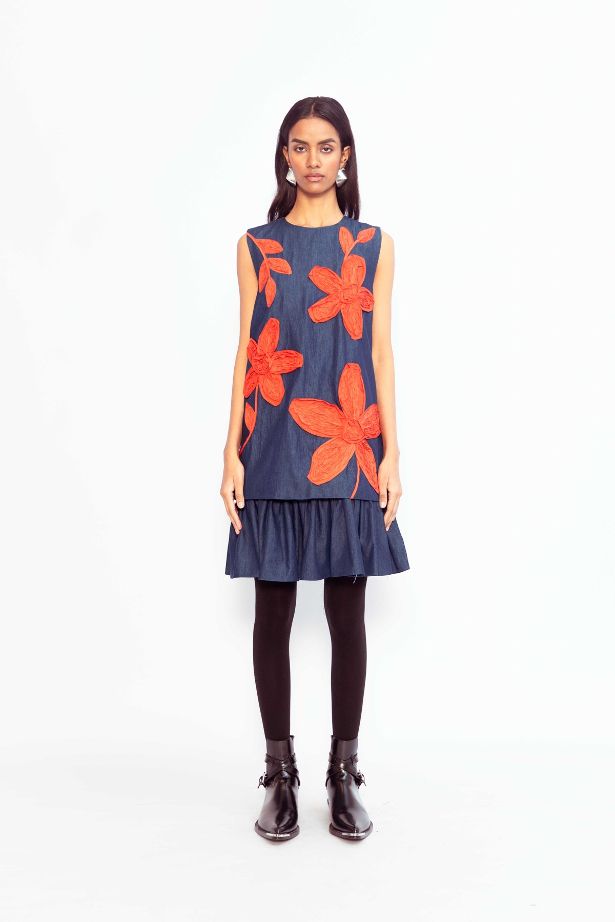 SAVANA MINI DRESS Denim + Coral Tape / XS