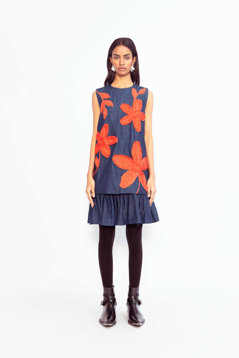 SAVANA MINI DRESS Denim + Coral Tape / XS