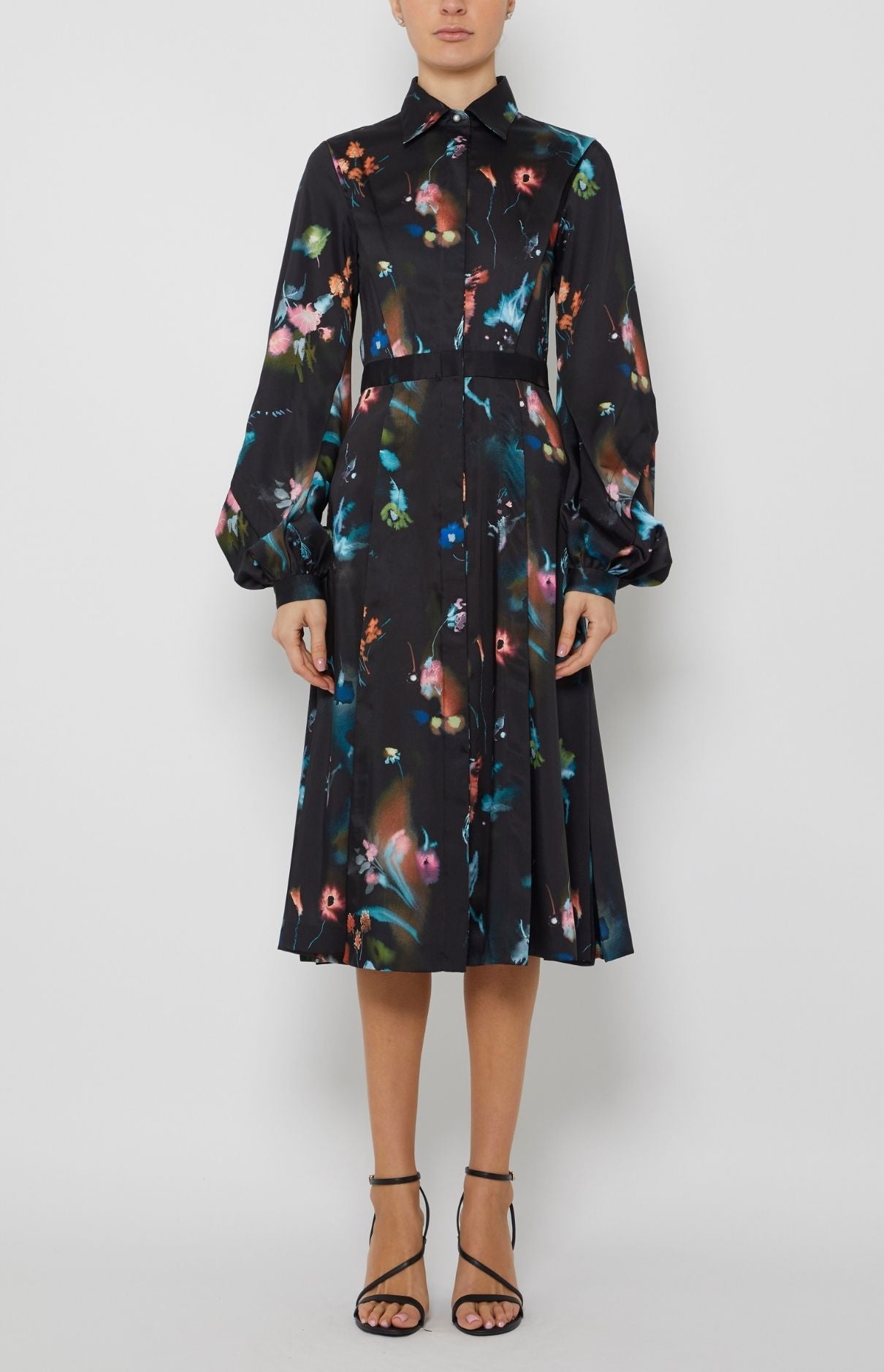 LONG SLEEVE BAND COLLAR SHIRTDRESS 
