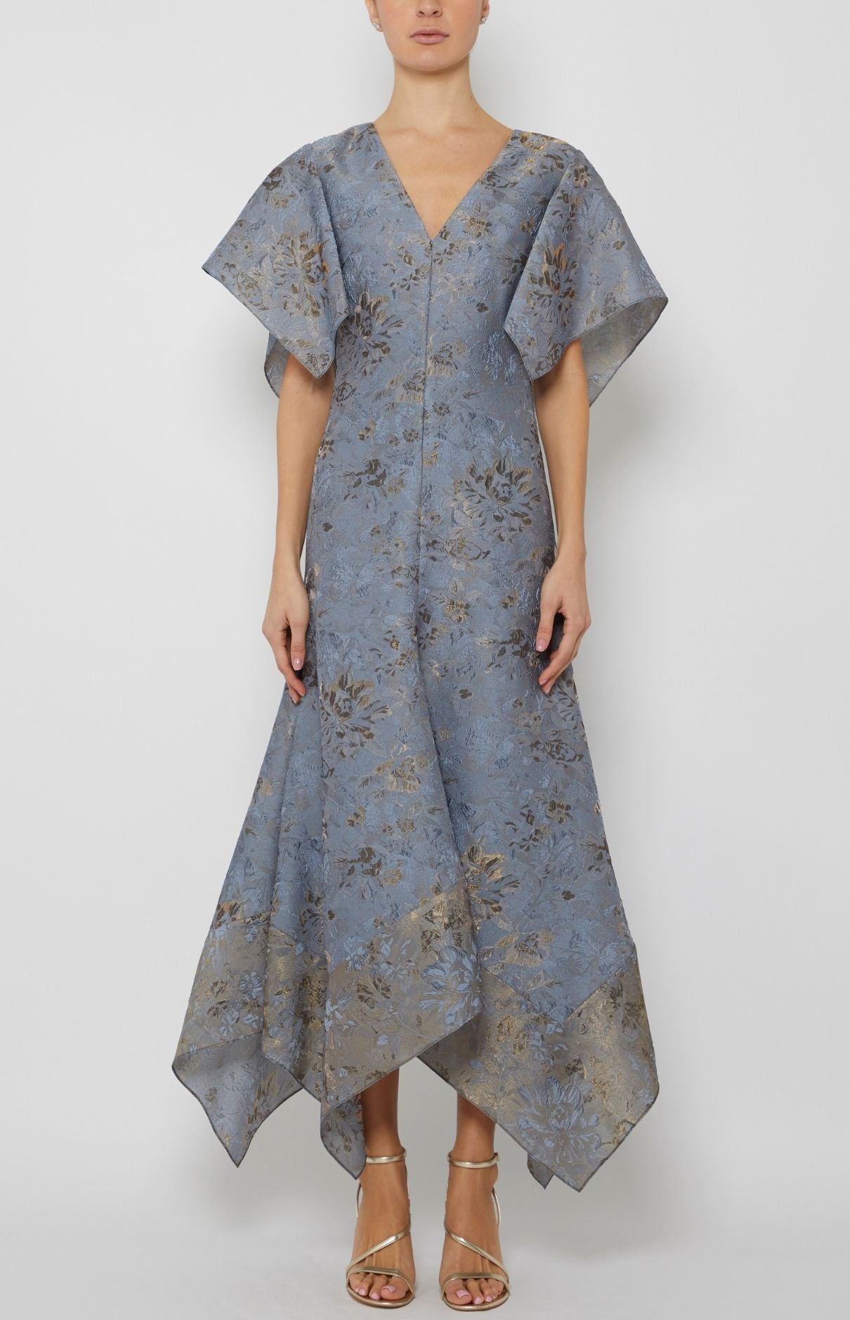 V-NECK DRESS WITH HANDKERCHIEF HEM