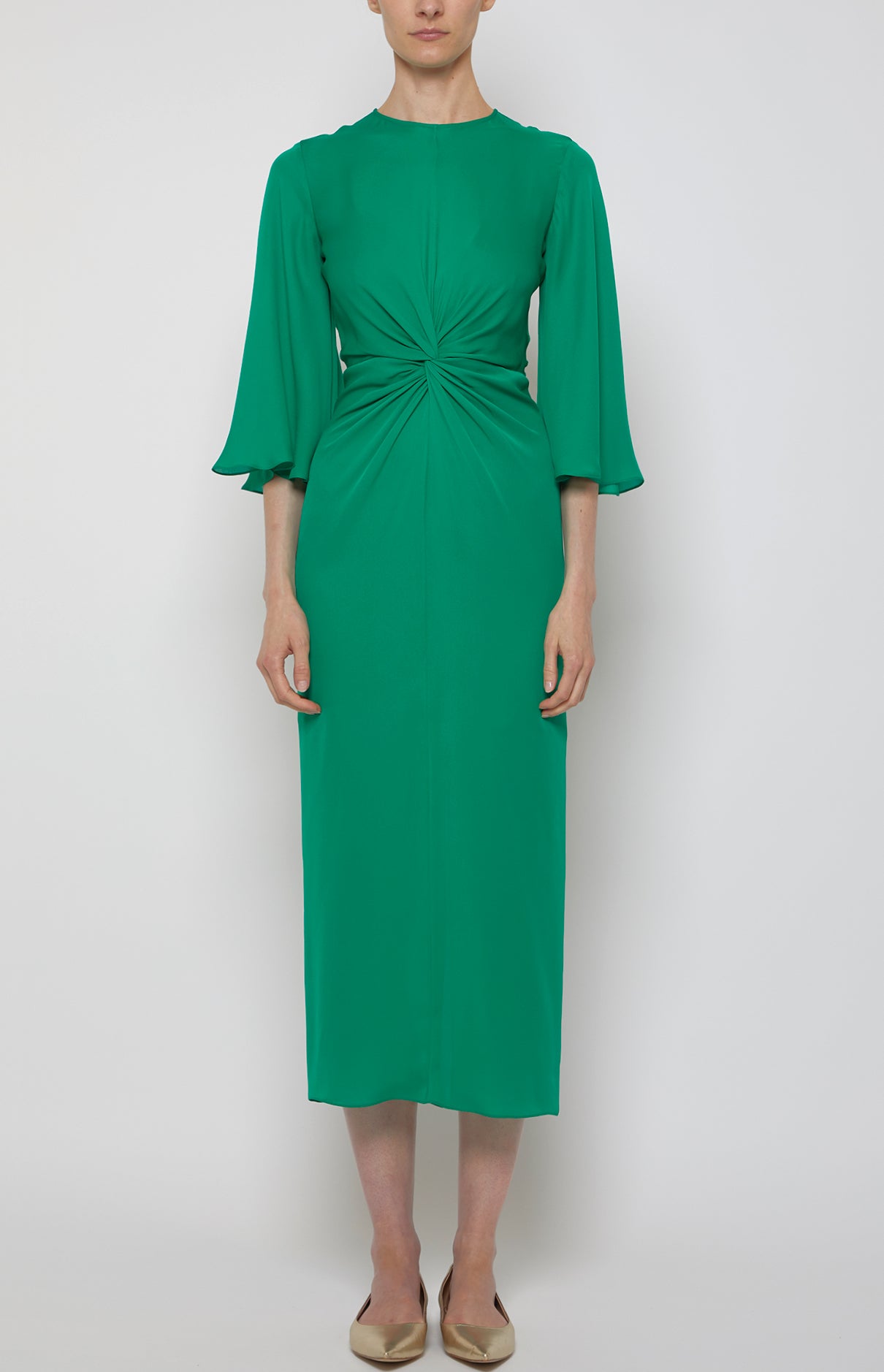 FLUTTER SLEEVE TWIST FRONT MIDI DRESS