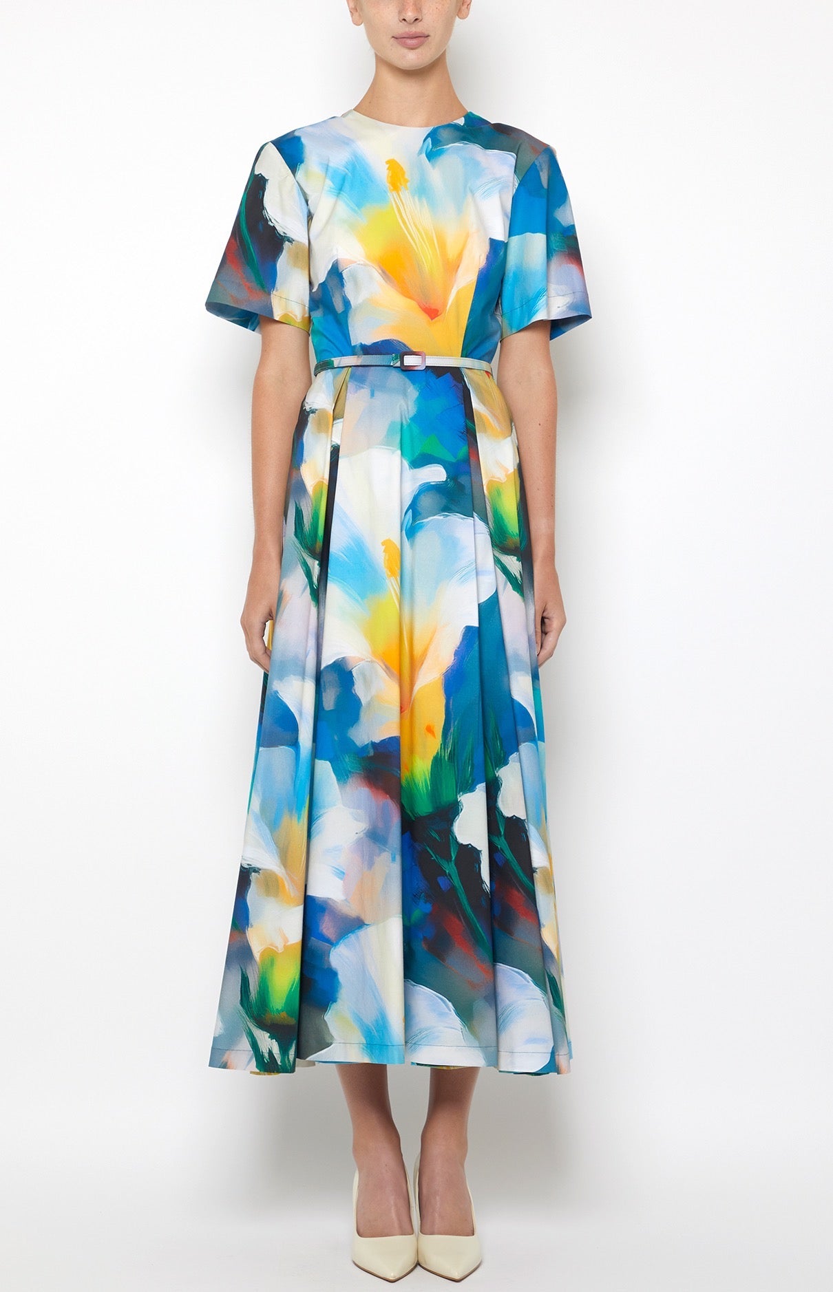 SHORT SLV PLEAT SKIRT MIDI COCKTAIL DRESSS