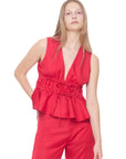SATIN LINEN GATHERED TOP