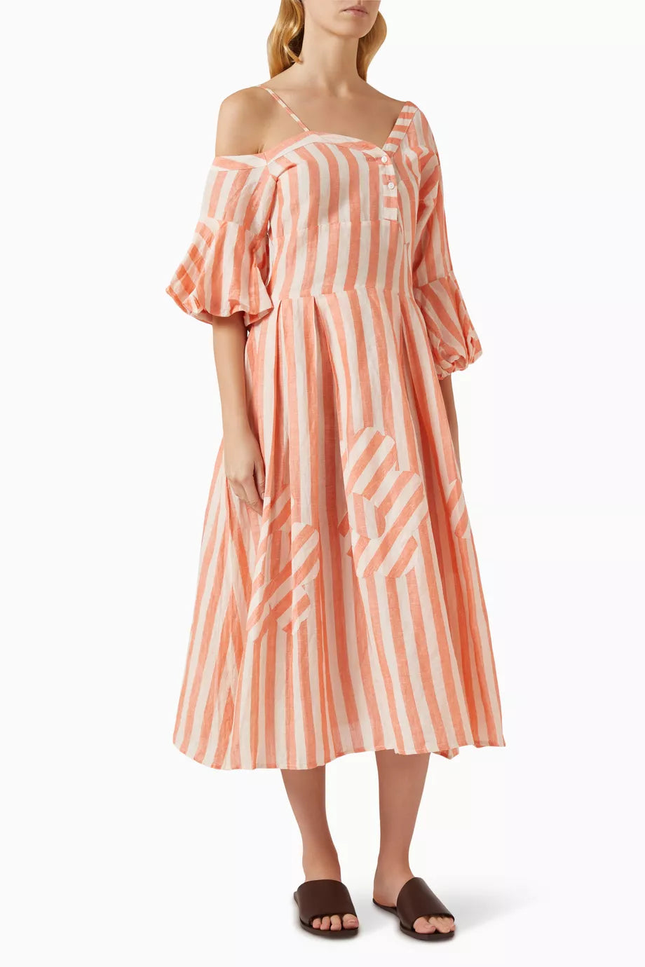 Stripe One Side Offshldr Dress