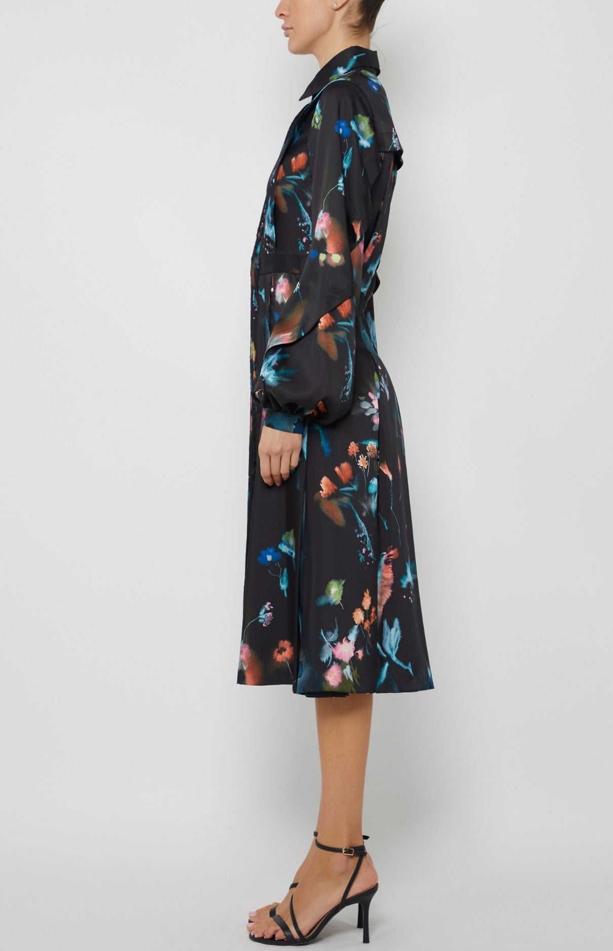 LONG SLEEVE BAND COLLAR SHIRTDRESS 