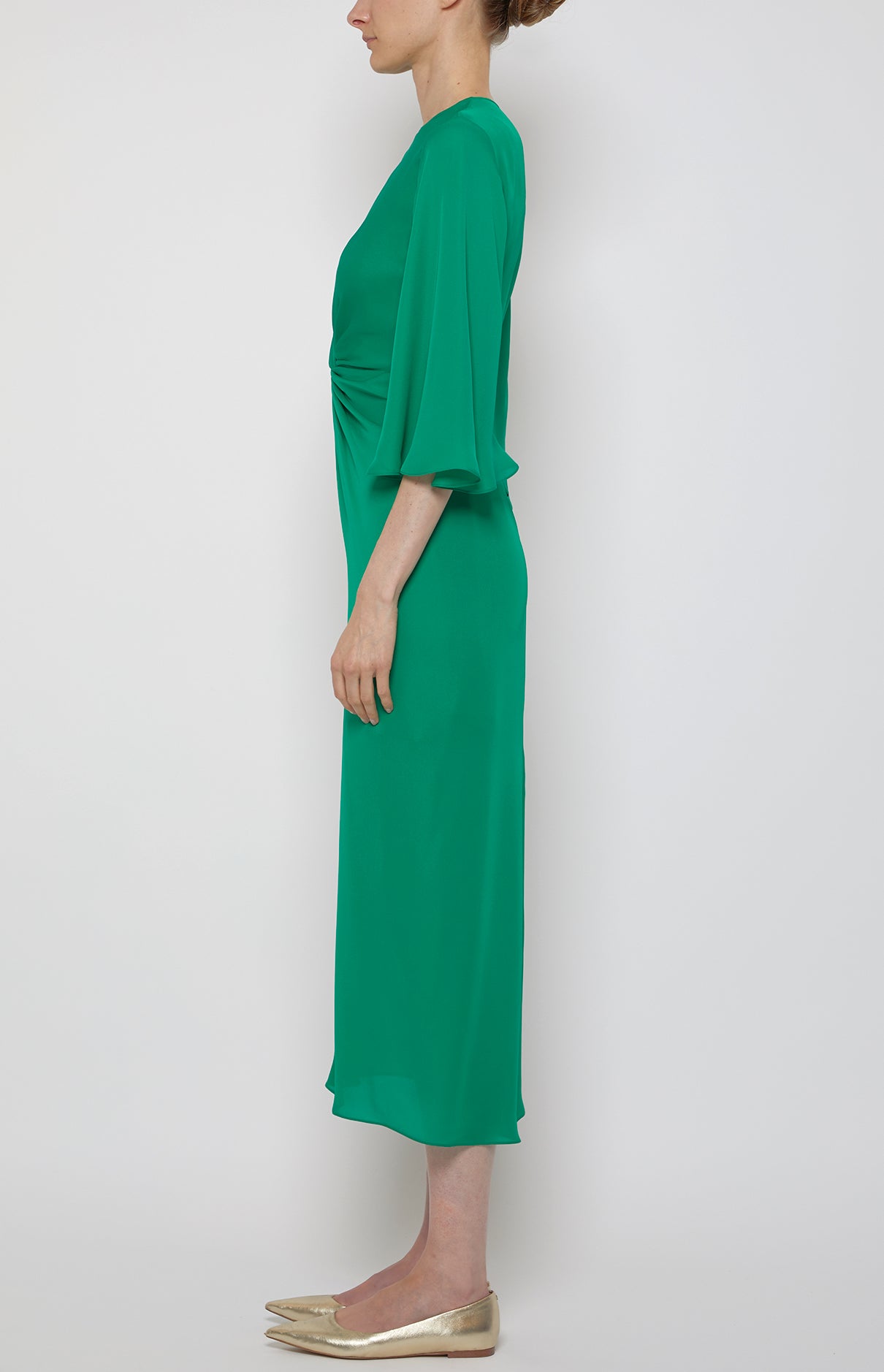 FLUTTER SLEEVE TWIST FRONT MIDI DRESS