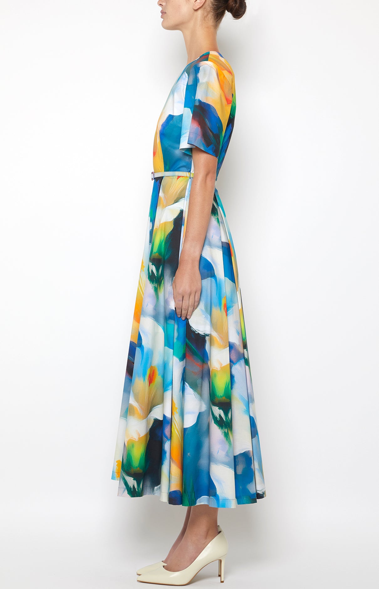 SHORT SLV PLEAT SKIRT MIDI COCKTAIL DRESSS