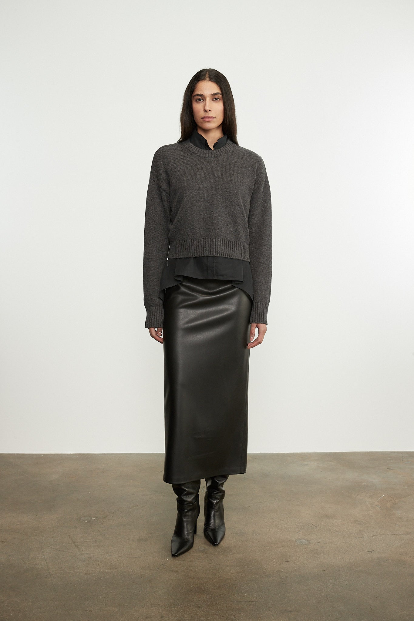 Leather Hi-Waist Curve Skirt