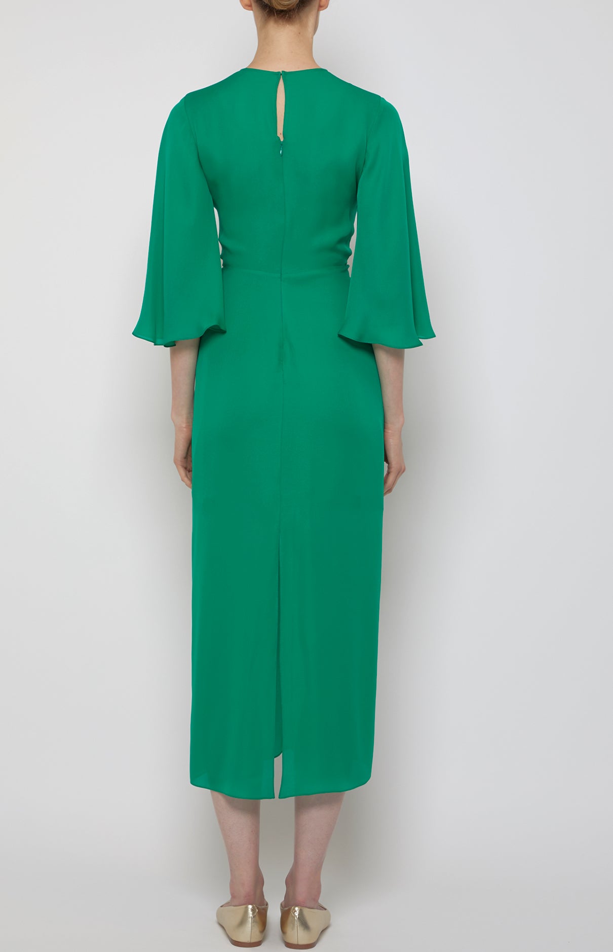 FLUTTER SLEEVE TWIST FRONT MIDI DRESS