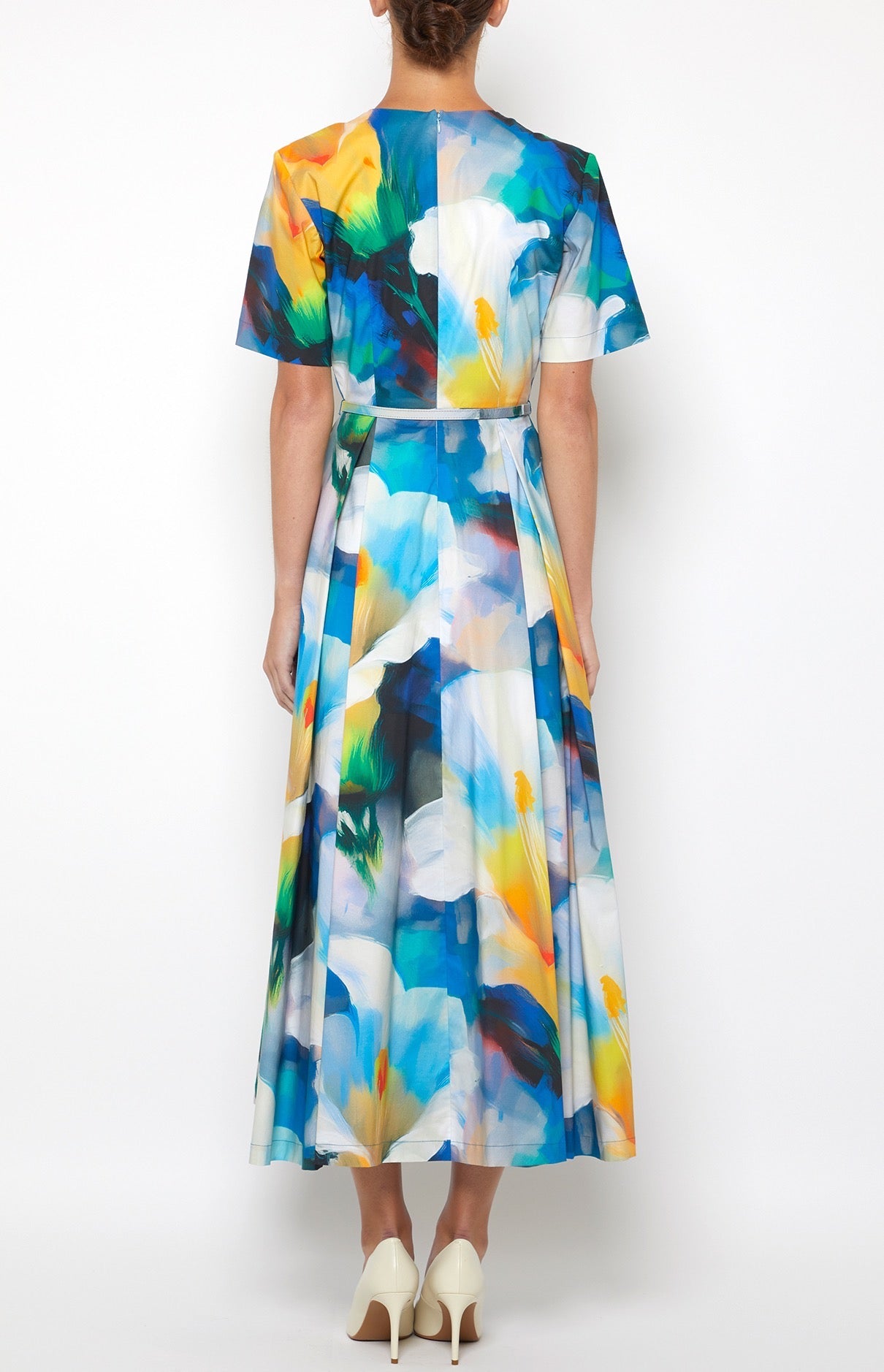 SHORT SLV PLEAT SKIRT MIDI COCKTAIL DRESSS