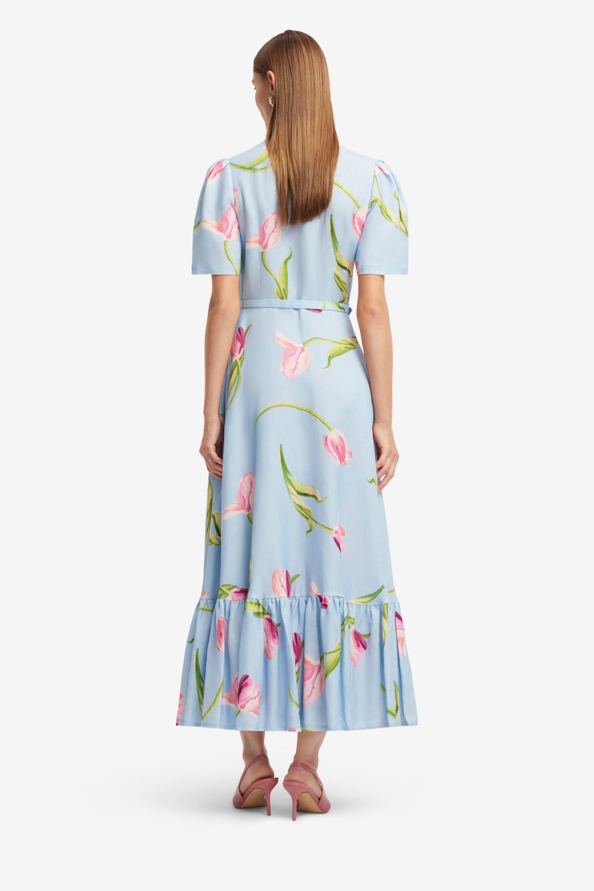 Becca Short Sleeve Midi Dress - Tulip Print in Blue