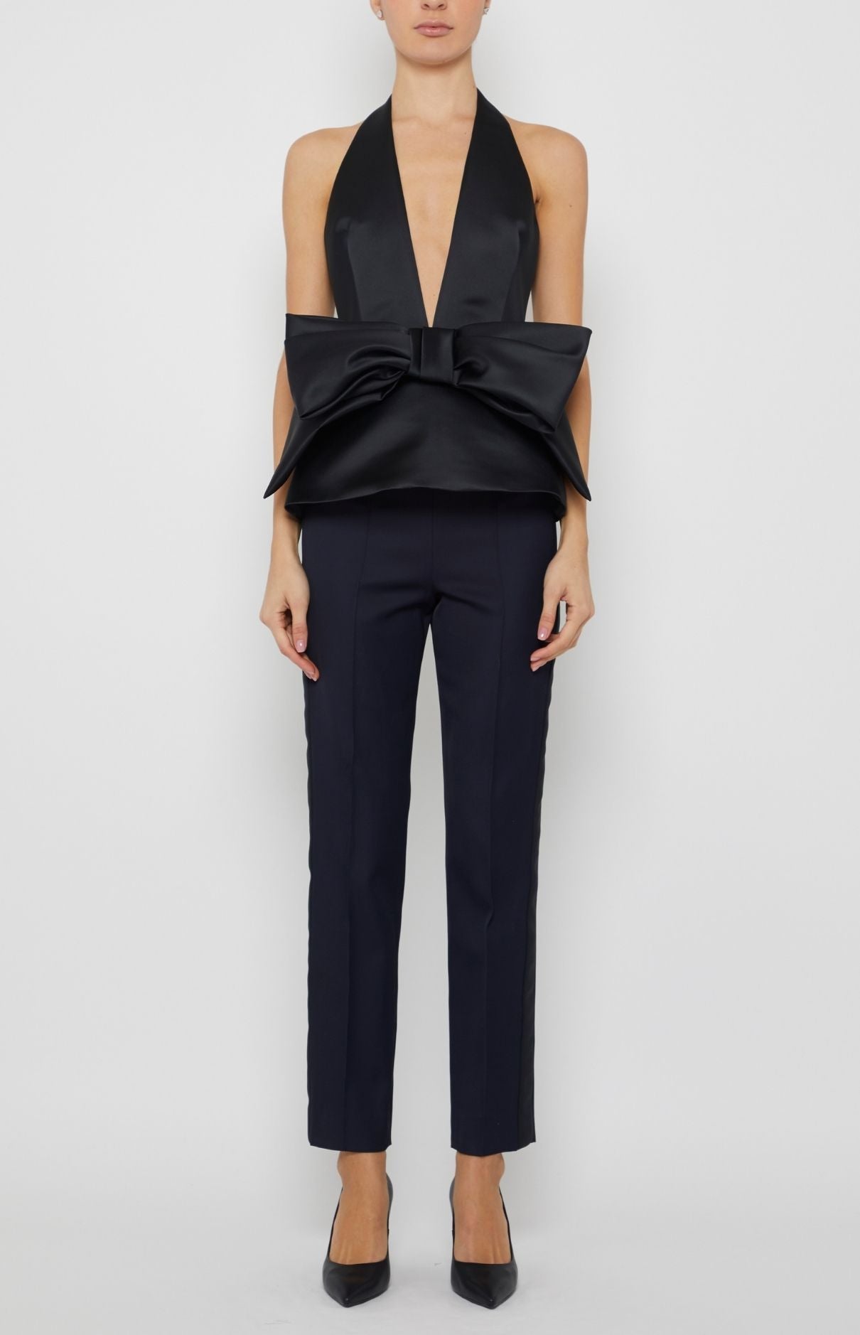 DEEP V-NECK HALTER SATIN TOP