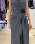Grey Ruched Grosgrain Dress