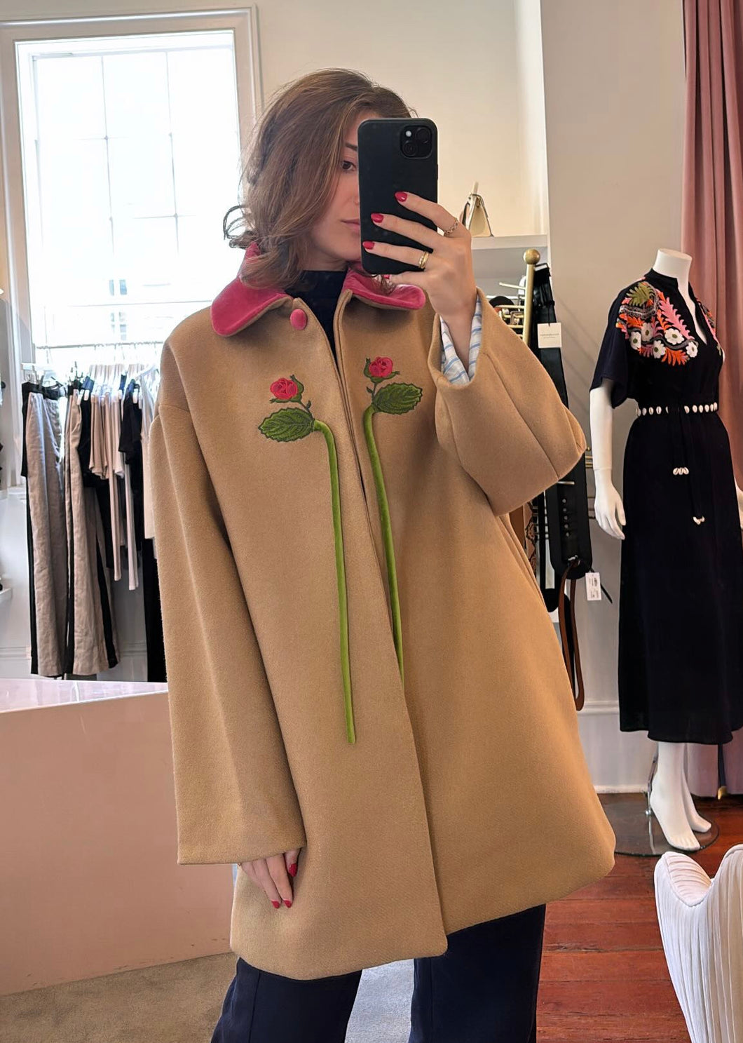 Over coat W Rose Embroidery