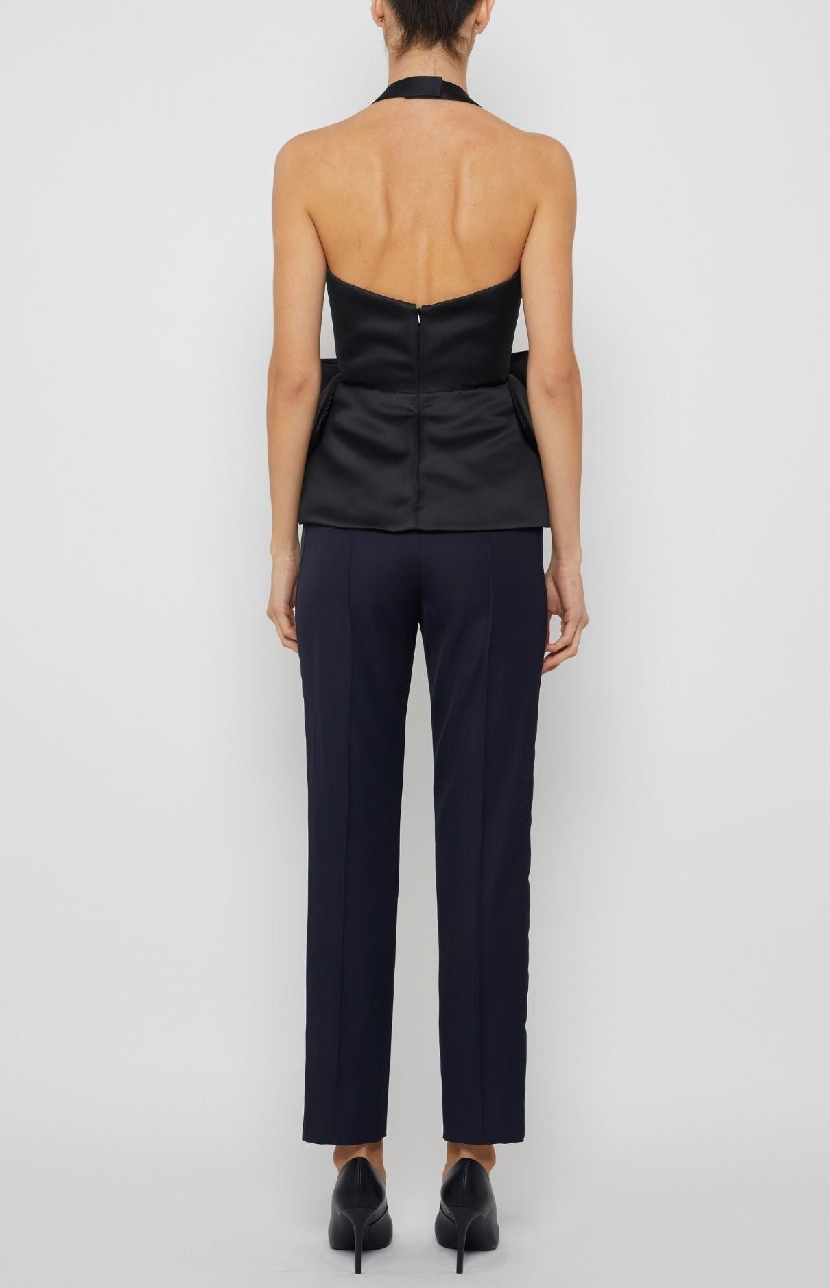 DEEP V-NECK HALTER SATIN TOP