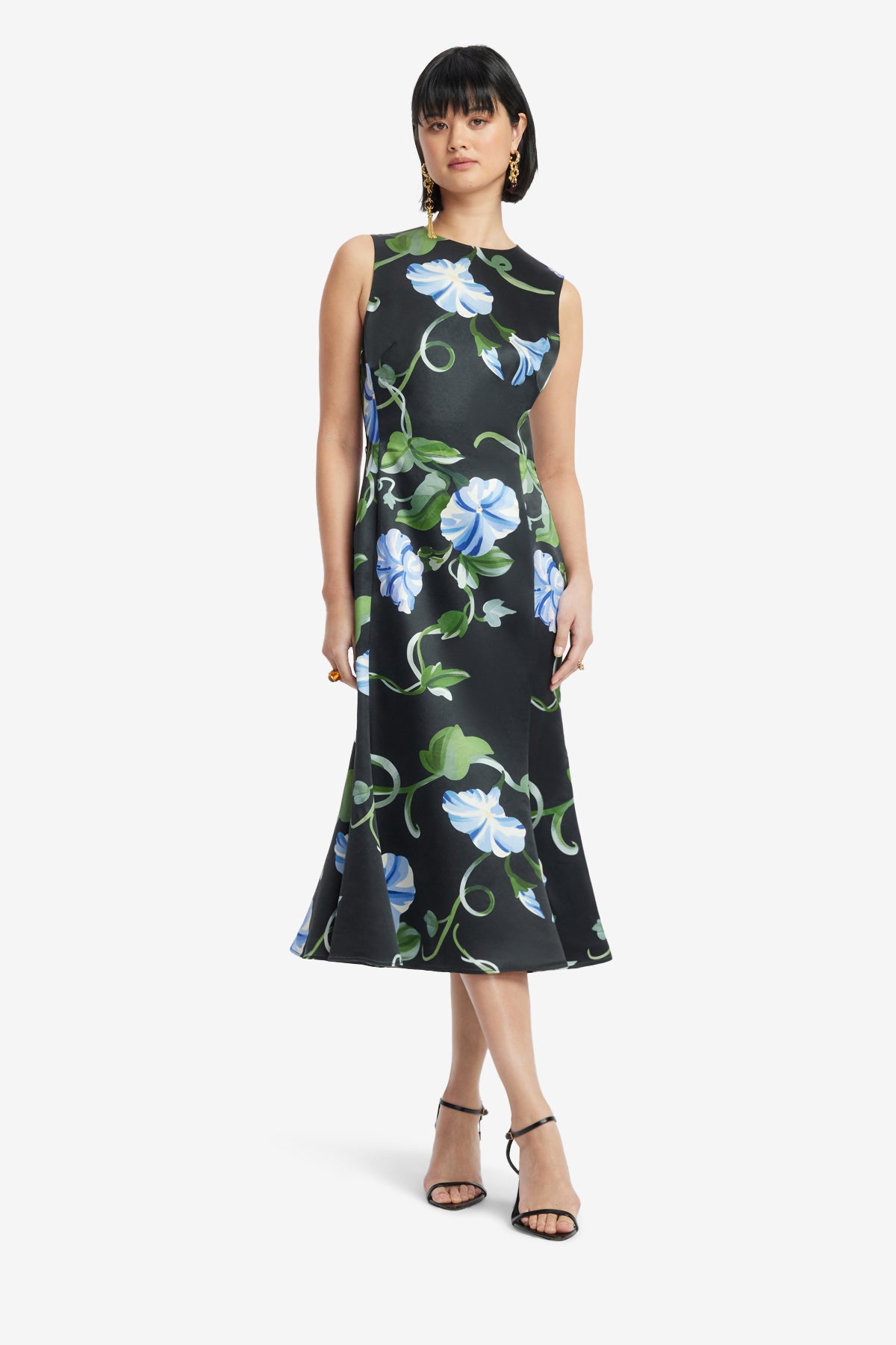 Olive Midi Dress - Vine Print in Ebony