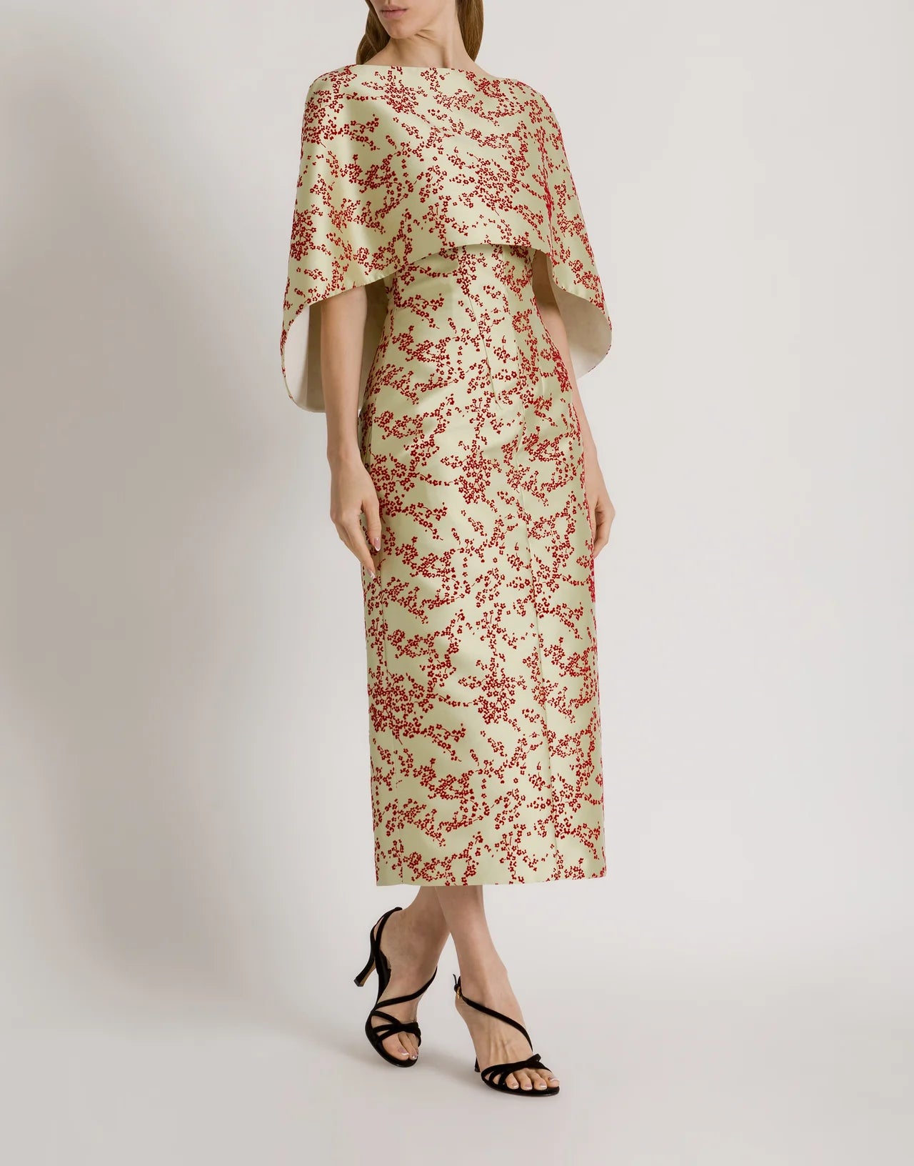 Floral Mikado Column Dress (Removable Cape)