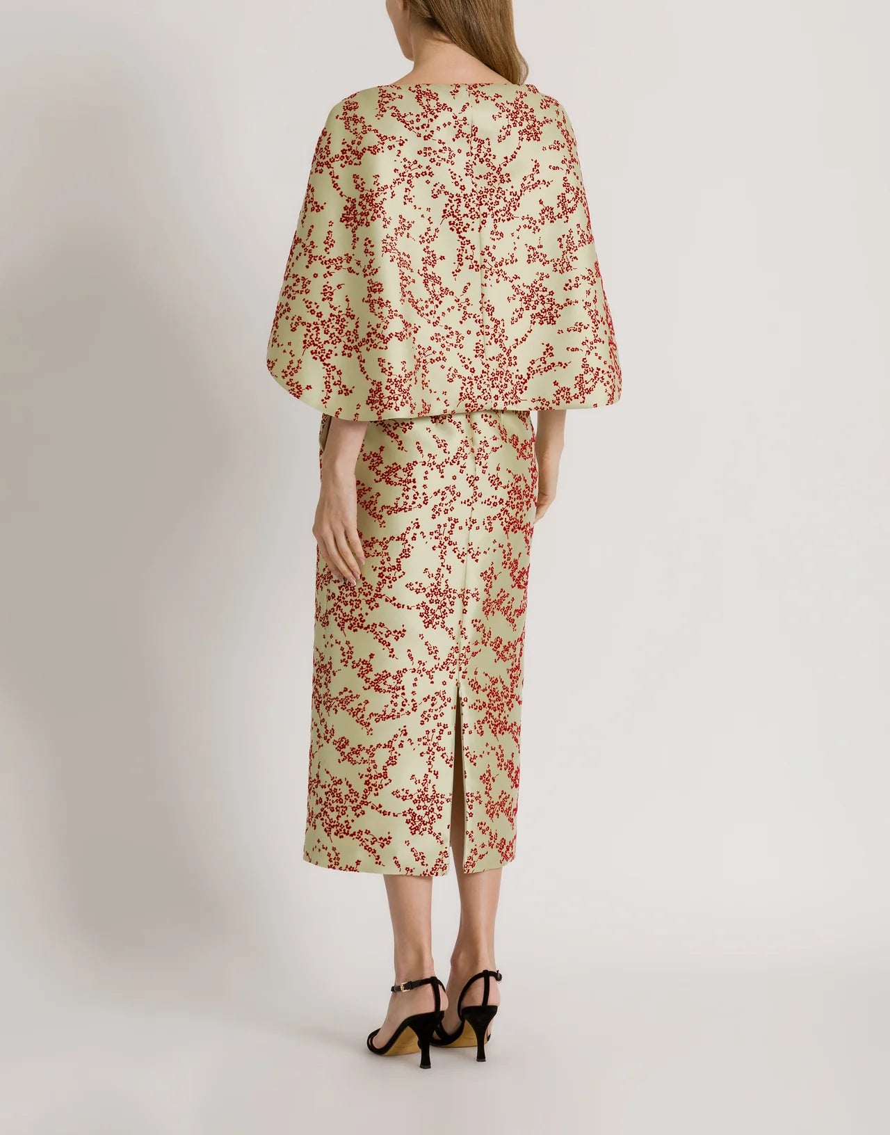 Floral Mikado Column Dress (Removable Cape)