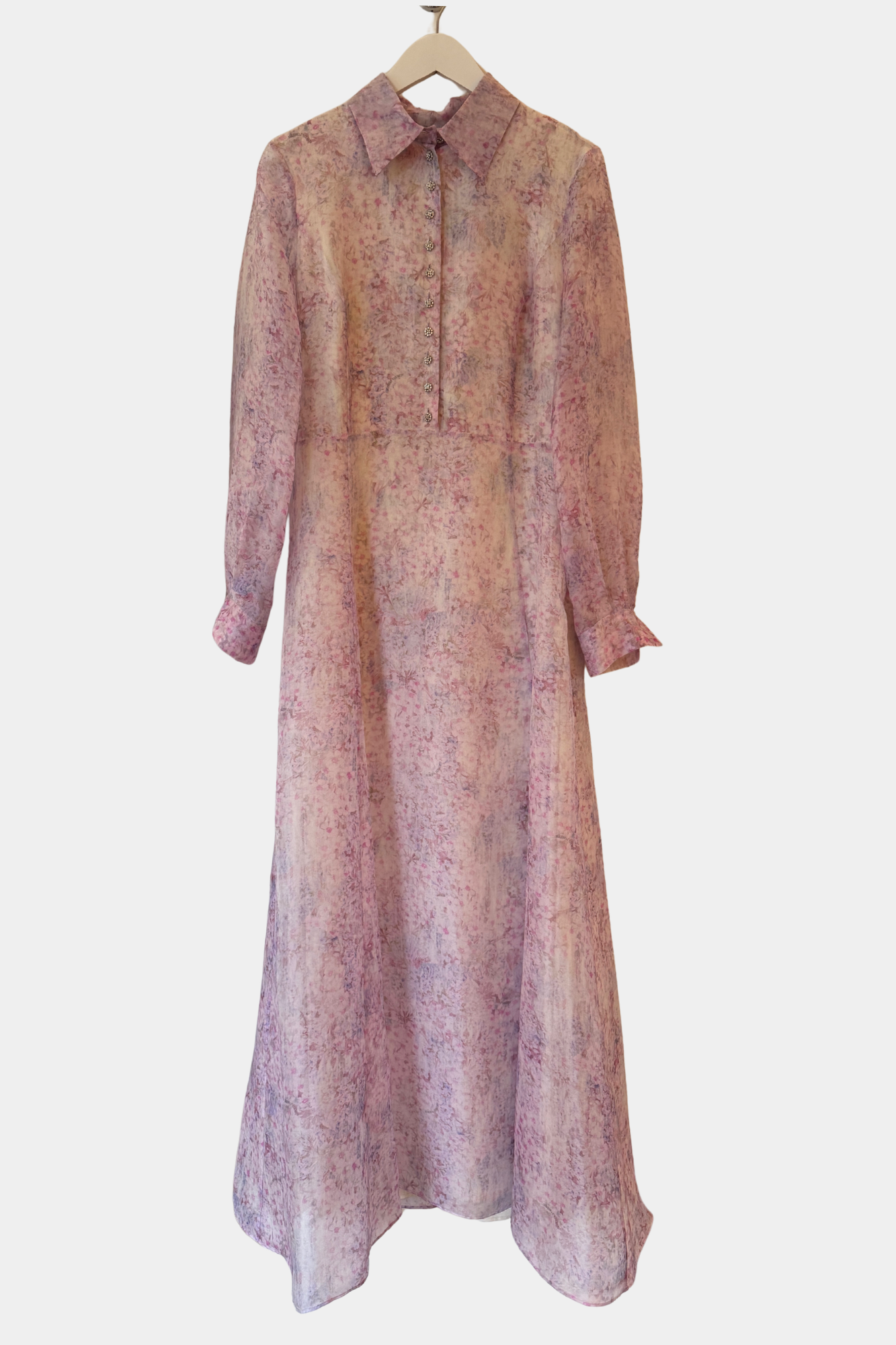 Silk Organza Shirt Dress with Floral Print