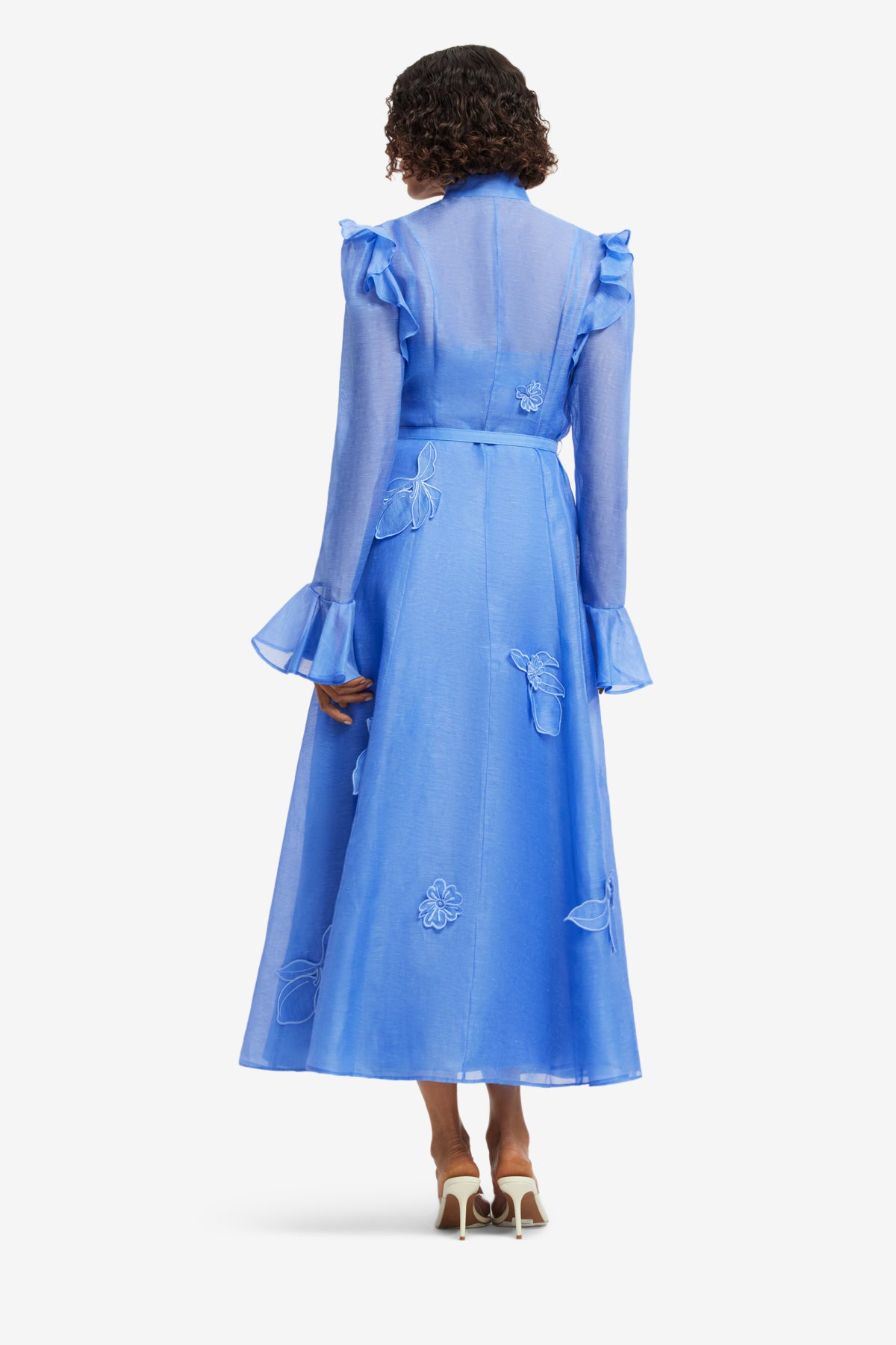 Katrina Applique Butterfly Sleeve Midi Dress - Azure