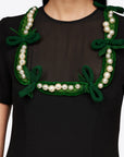 MINI DRESS WITH PLASTRON AND JEWEL PEAS