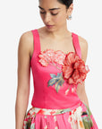 Isadora Applique Top - Peony Print in Fuchsia