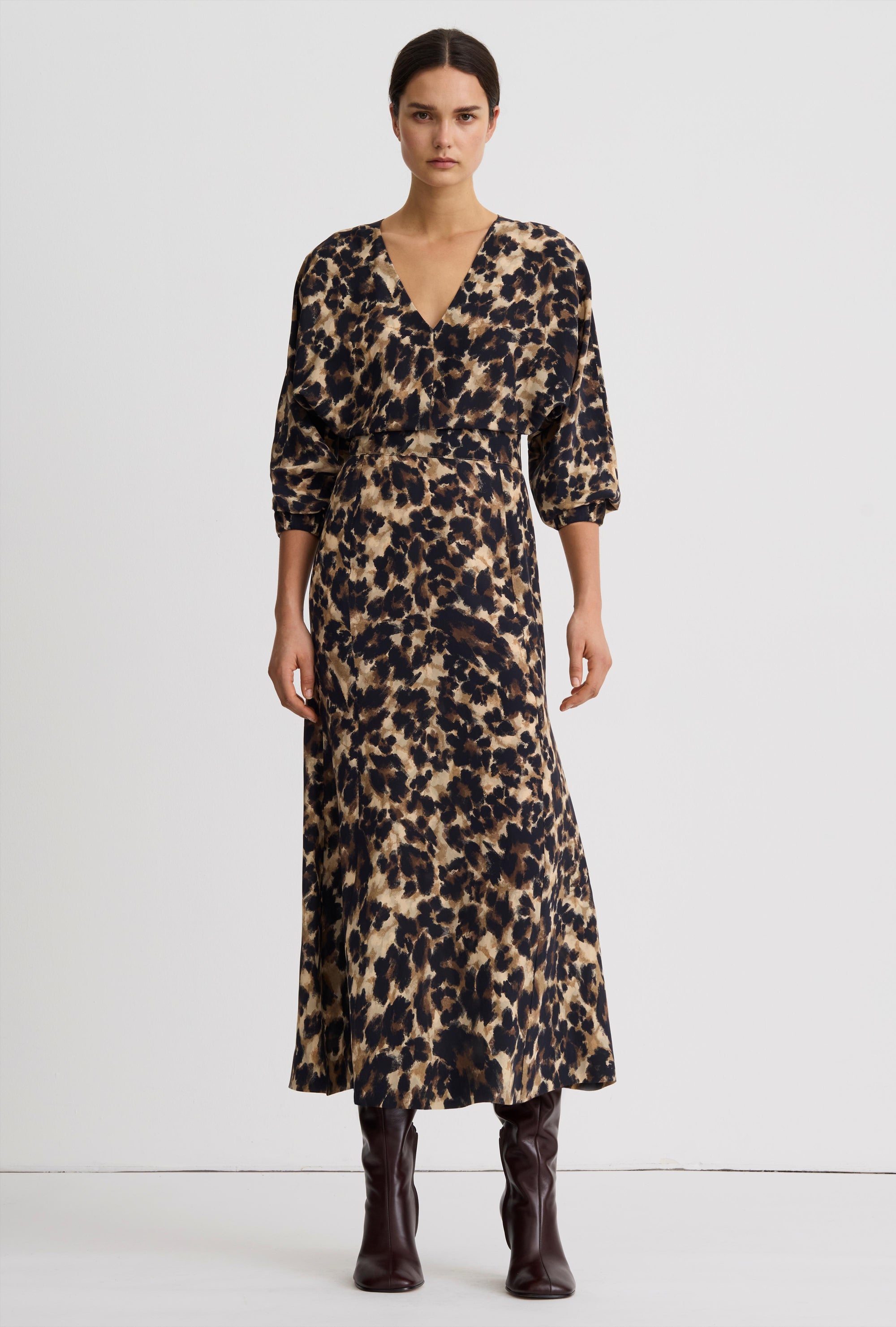 V-Neck Flounce Hem Dress