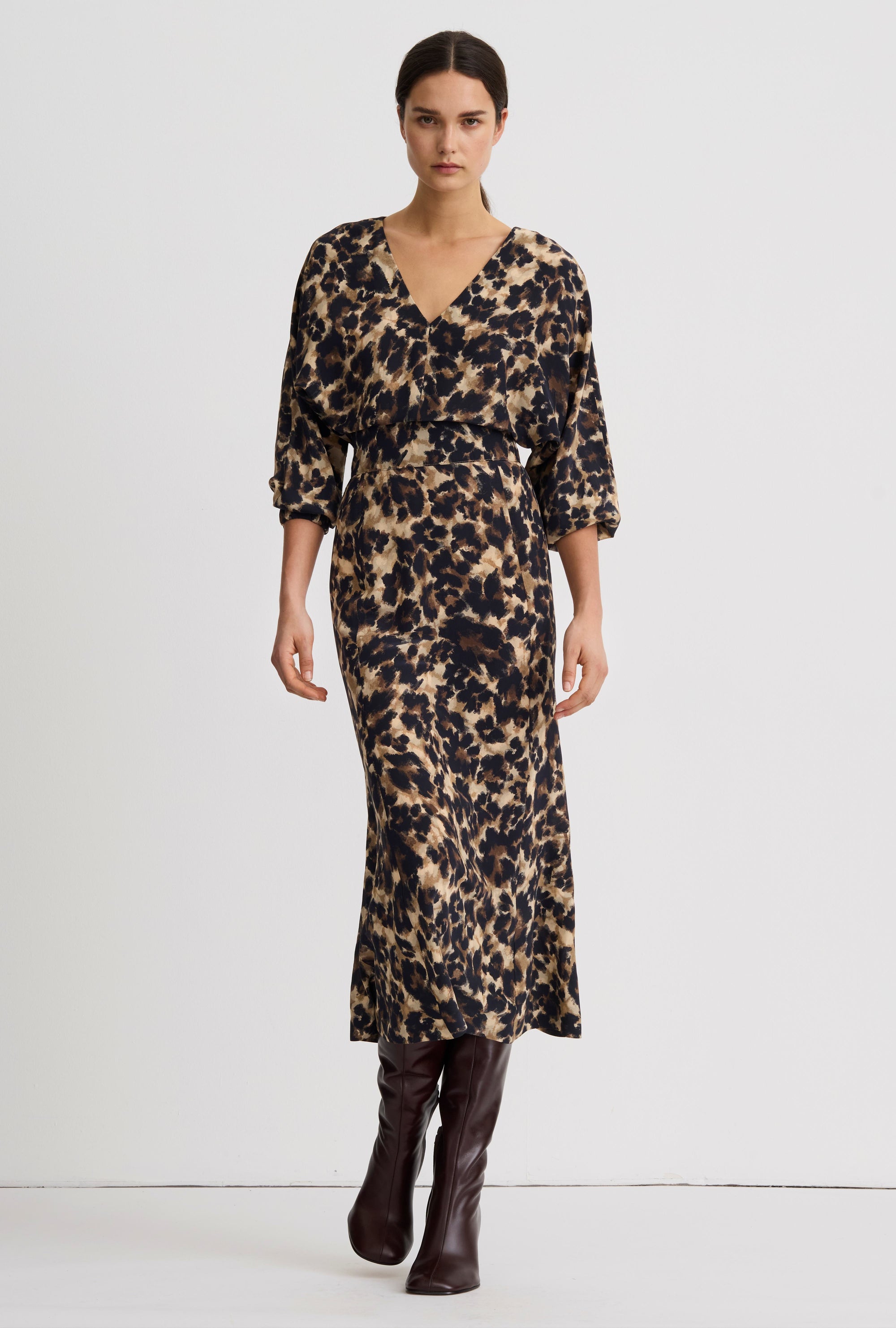 V-Neck Flounce Hem Dress