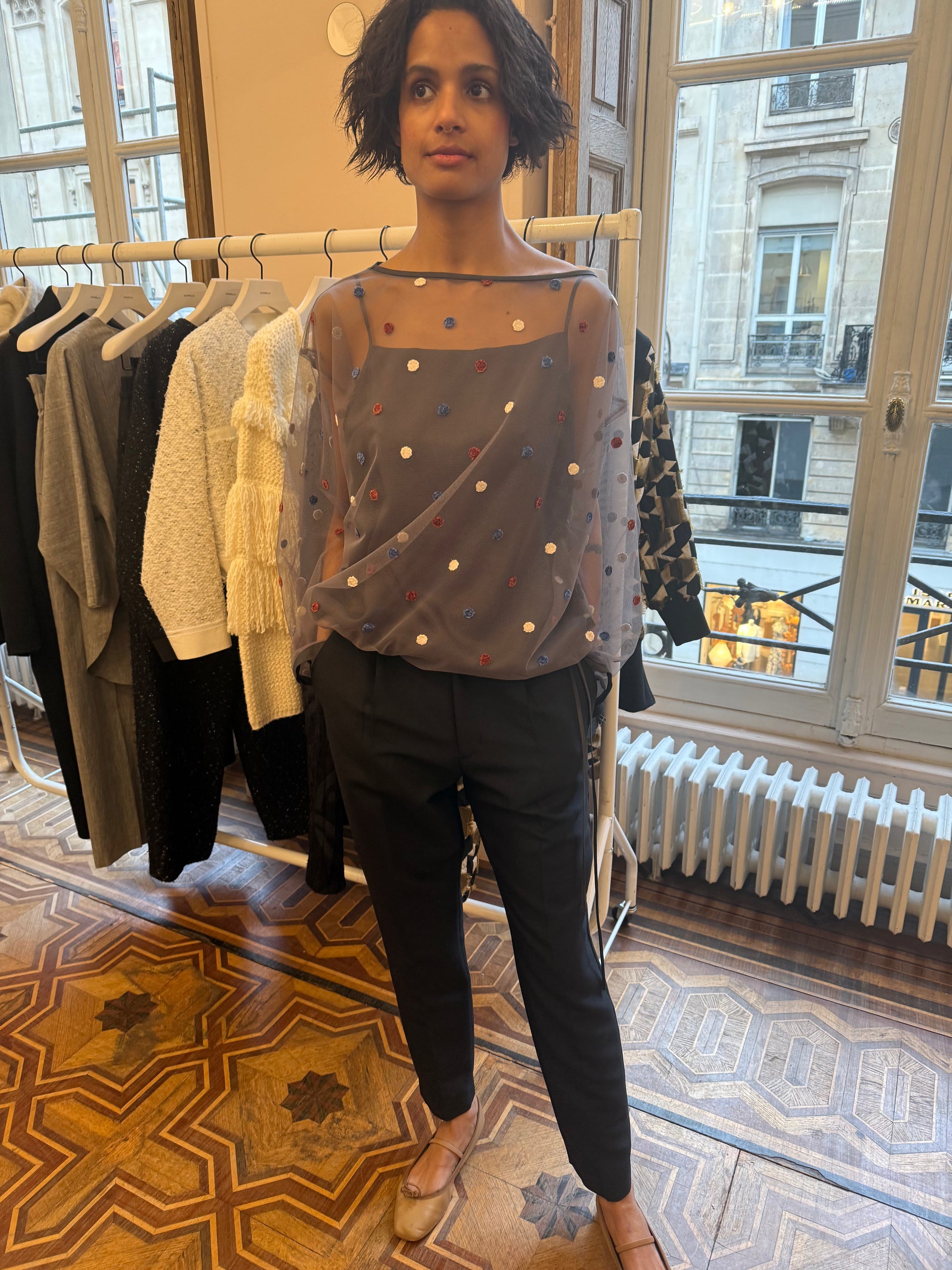 Dot lace layered blouse