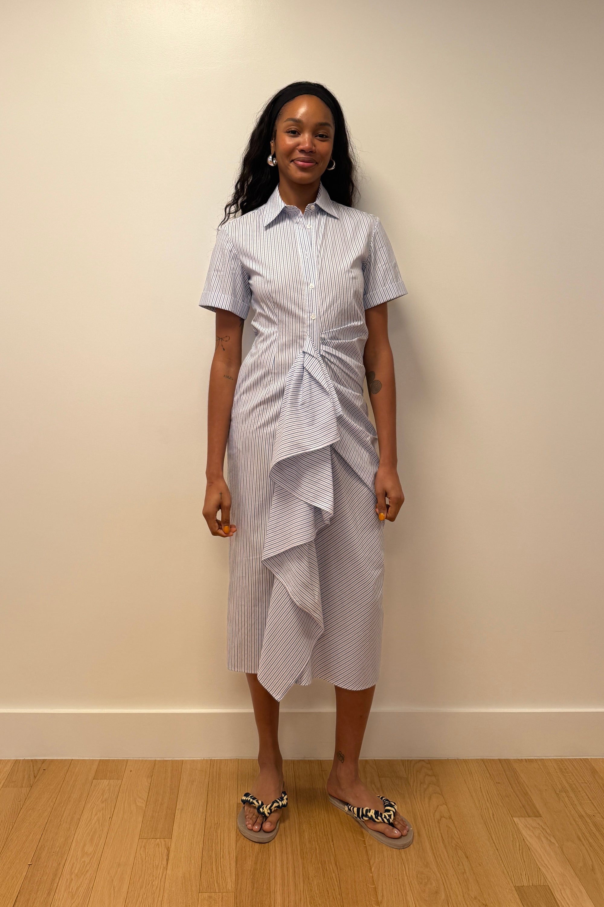 Gathered Ruffle Shirt Dress