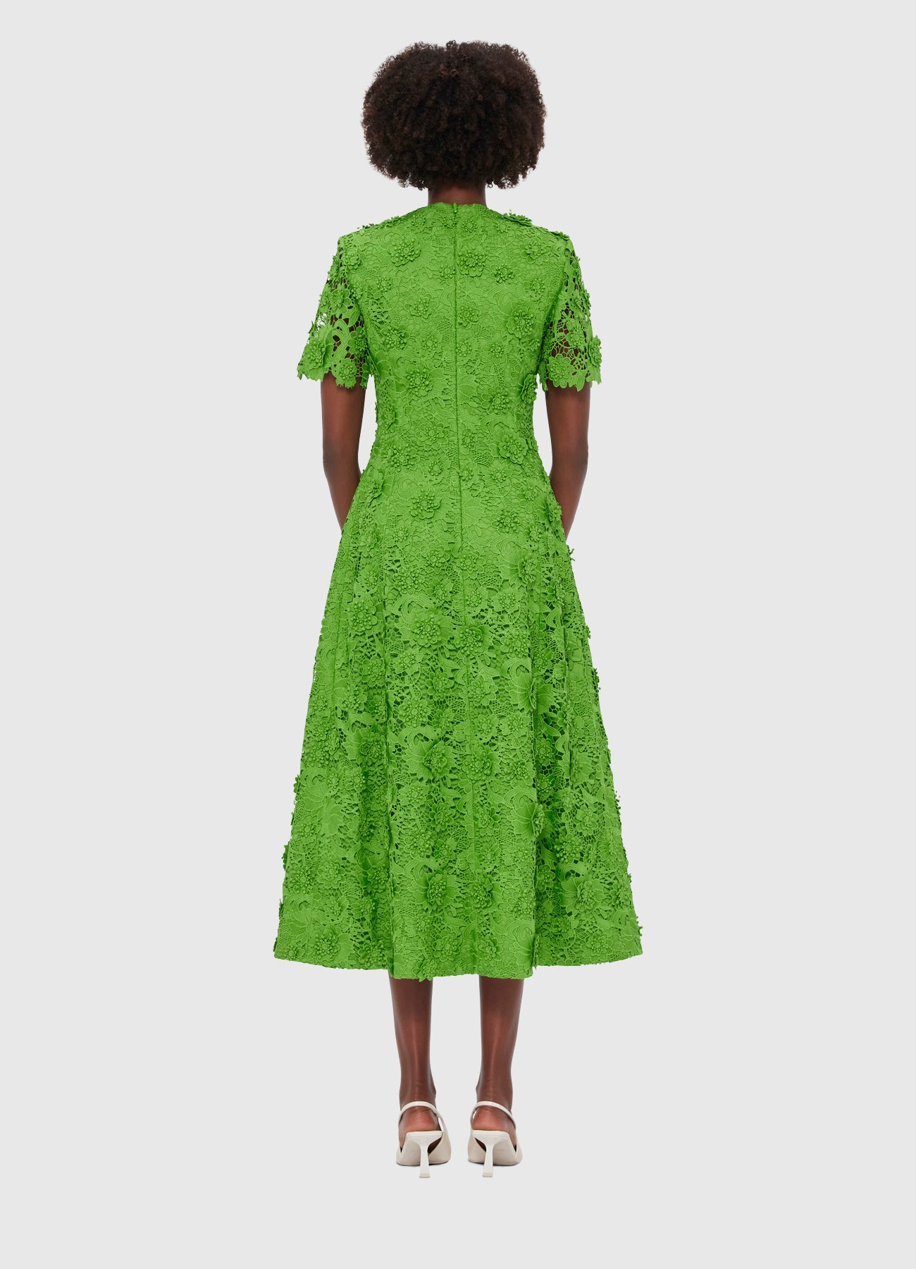 Caroline Lace Short Sleeves Midi Dress - Fern