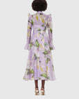 Katrina Butterfly Sleeve Midi Dress - Lily Blossom Print in Lilac
