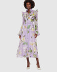 Katrina Butterfly Sleeve Midi Dress - Lily Blossom Print in Lilac