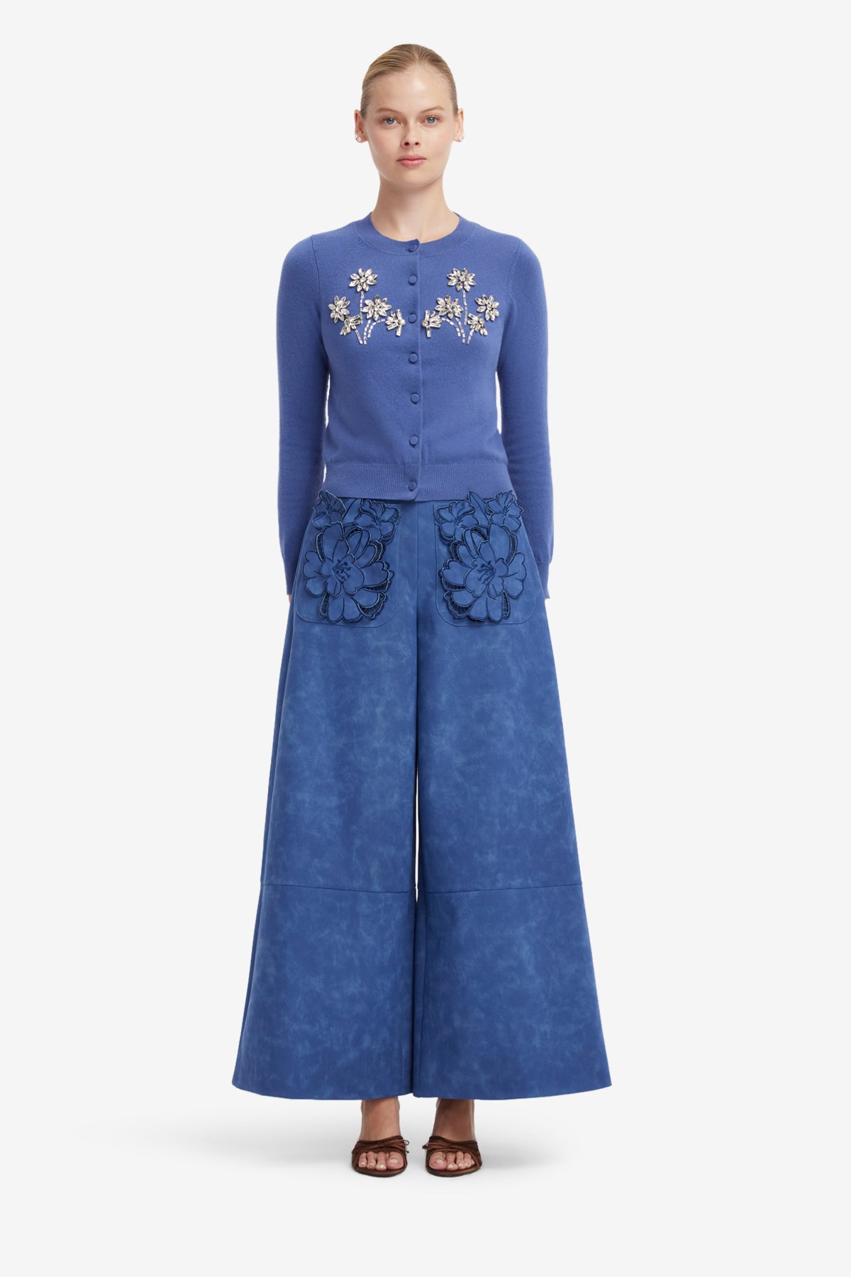 Christina Applique Vegan Suede Pants - Azure