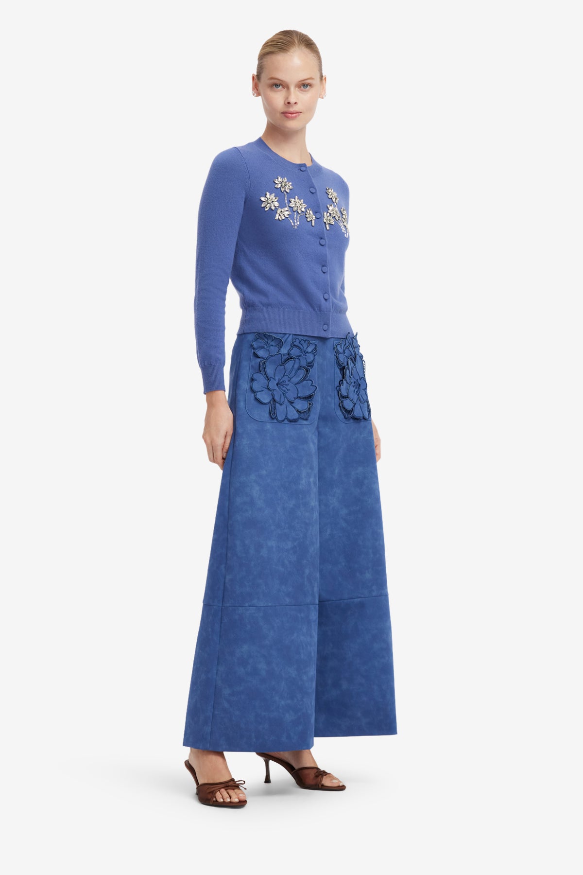 Christina Applique Vegan Suede Pants - Azure
