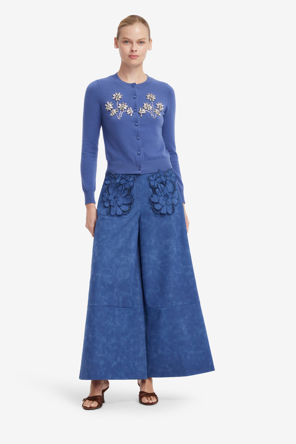 Claire Embellished Cashmere Blend Cardigan - Azure