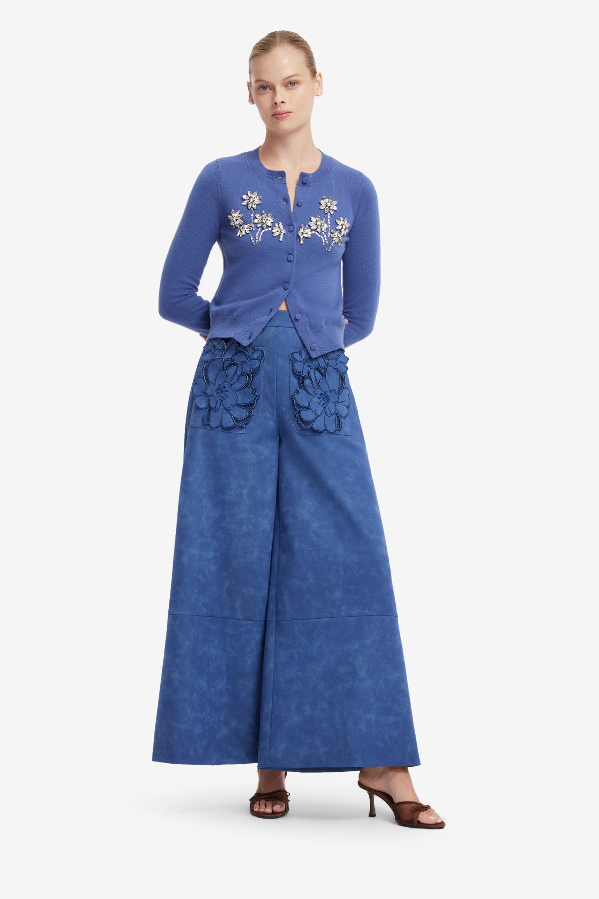 Christina Applique Vegan Suede Pants - Azure