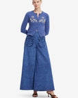 Christina Applique Vegan Suede Pants - Azure