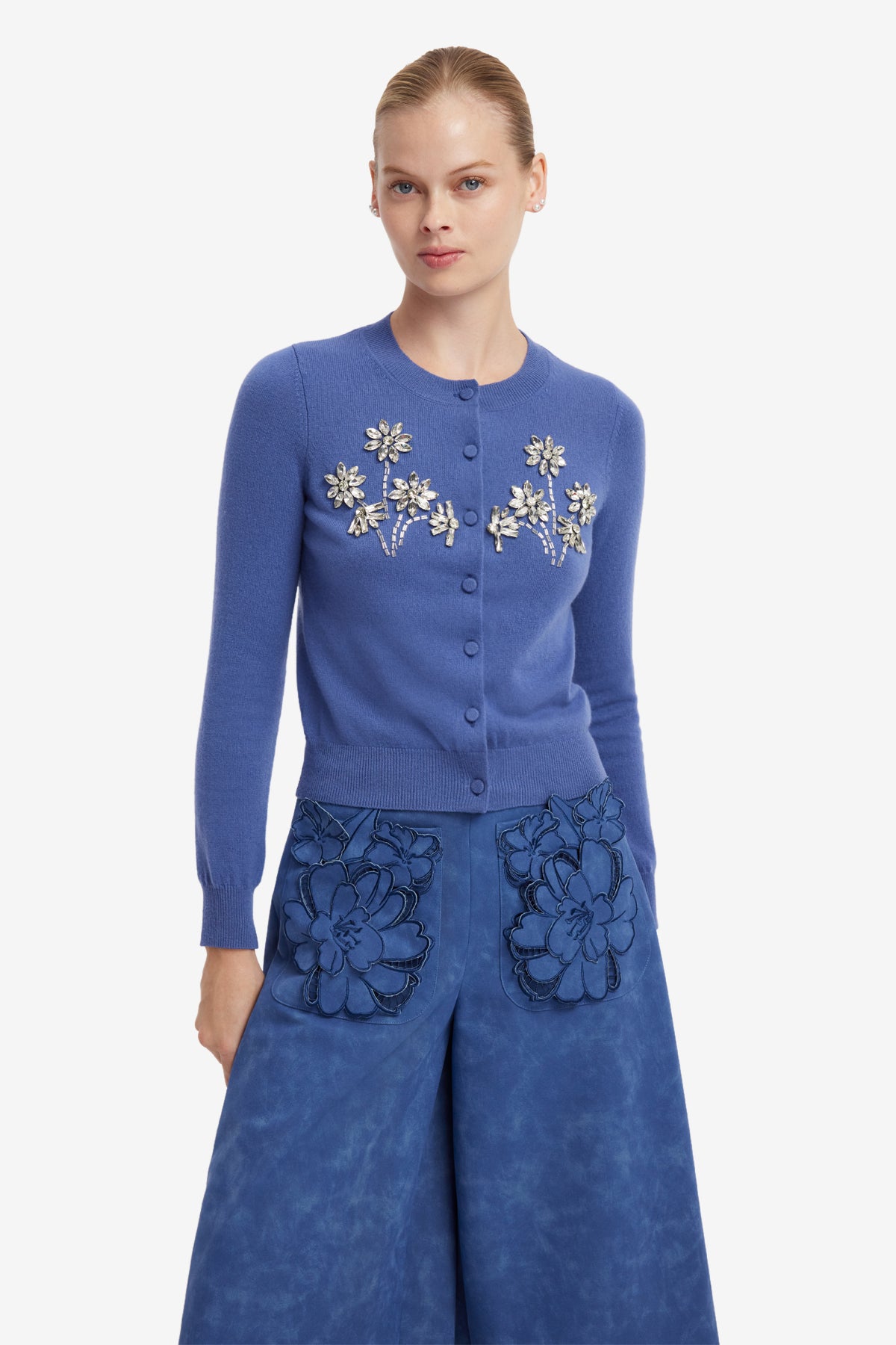 Christina Applique Vegan Suede Pants - Azure