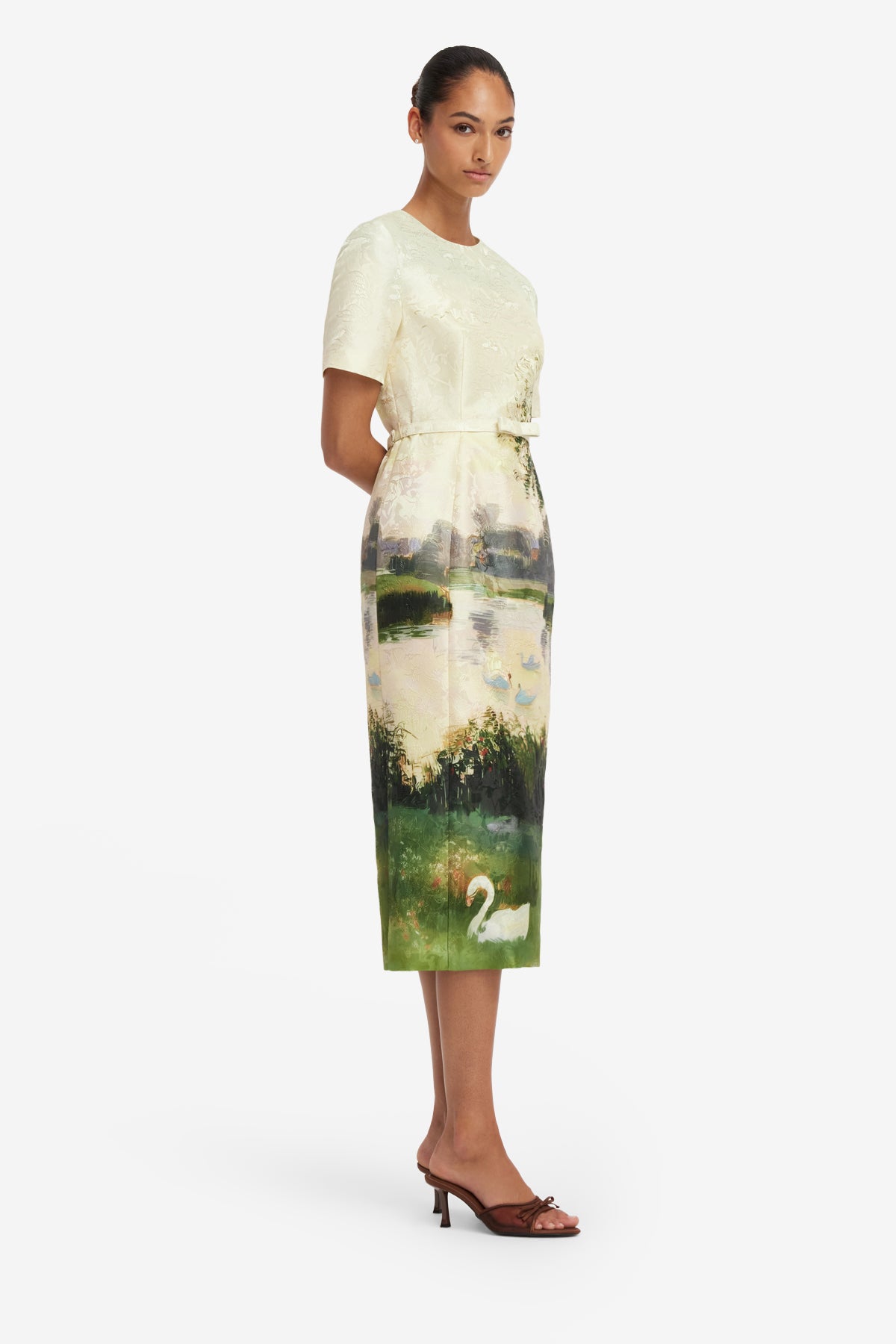 Elizabeth Jacquard Short Sleeve Midi Dress  - Serene Print