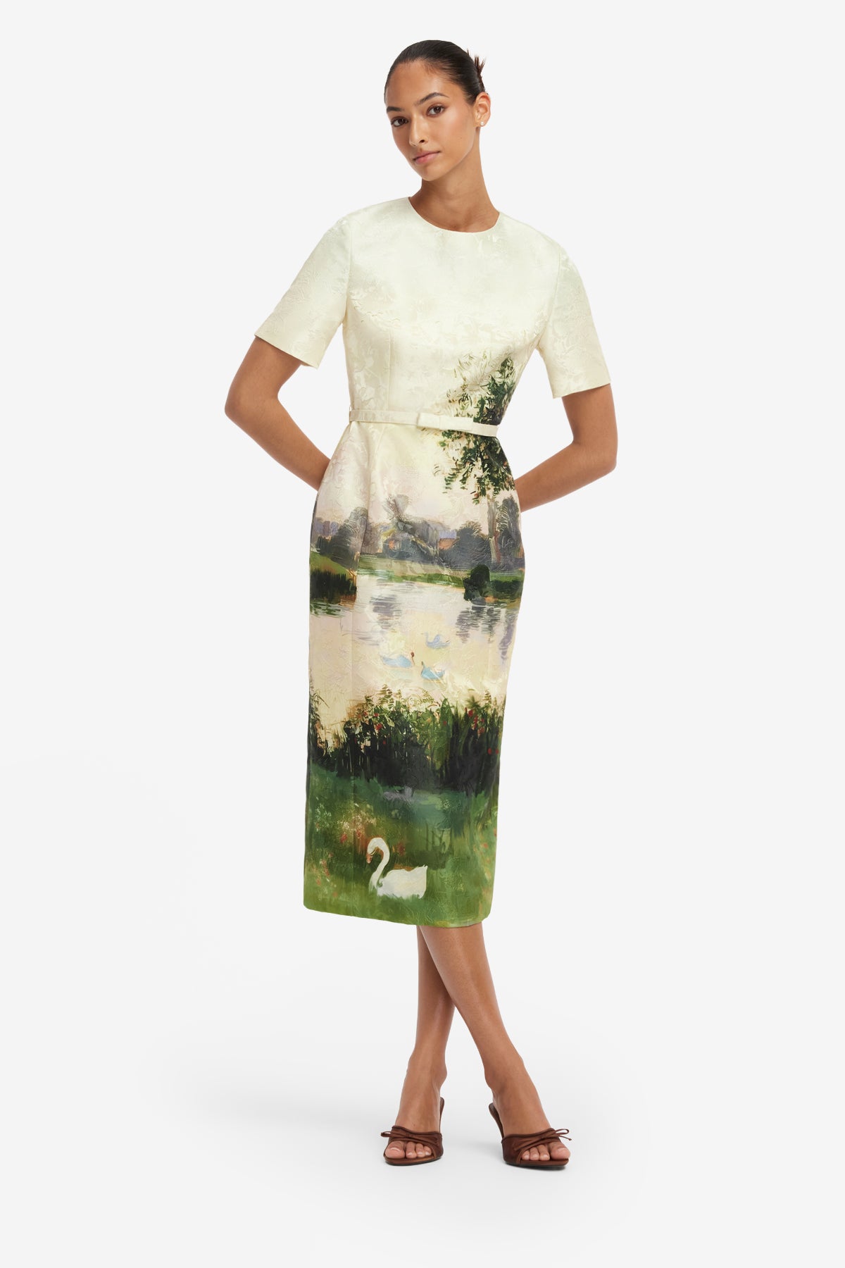 Elizabeth Jacquard Short Sleeve Midi Dress  - Serene Print