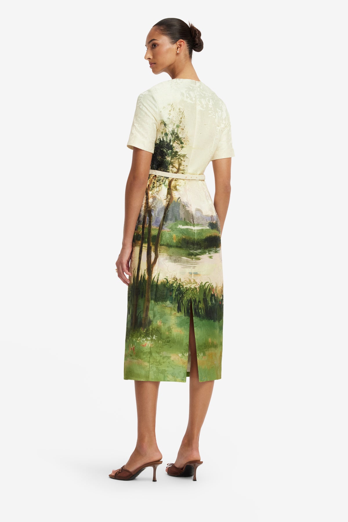 Elizabeth Jacquard Short Sleeve Midi Dress  - Serene Print