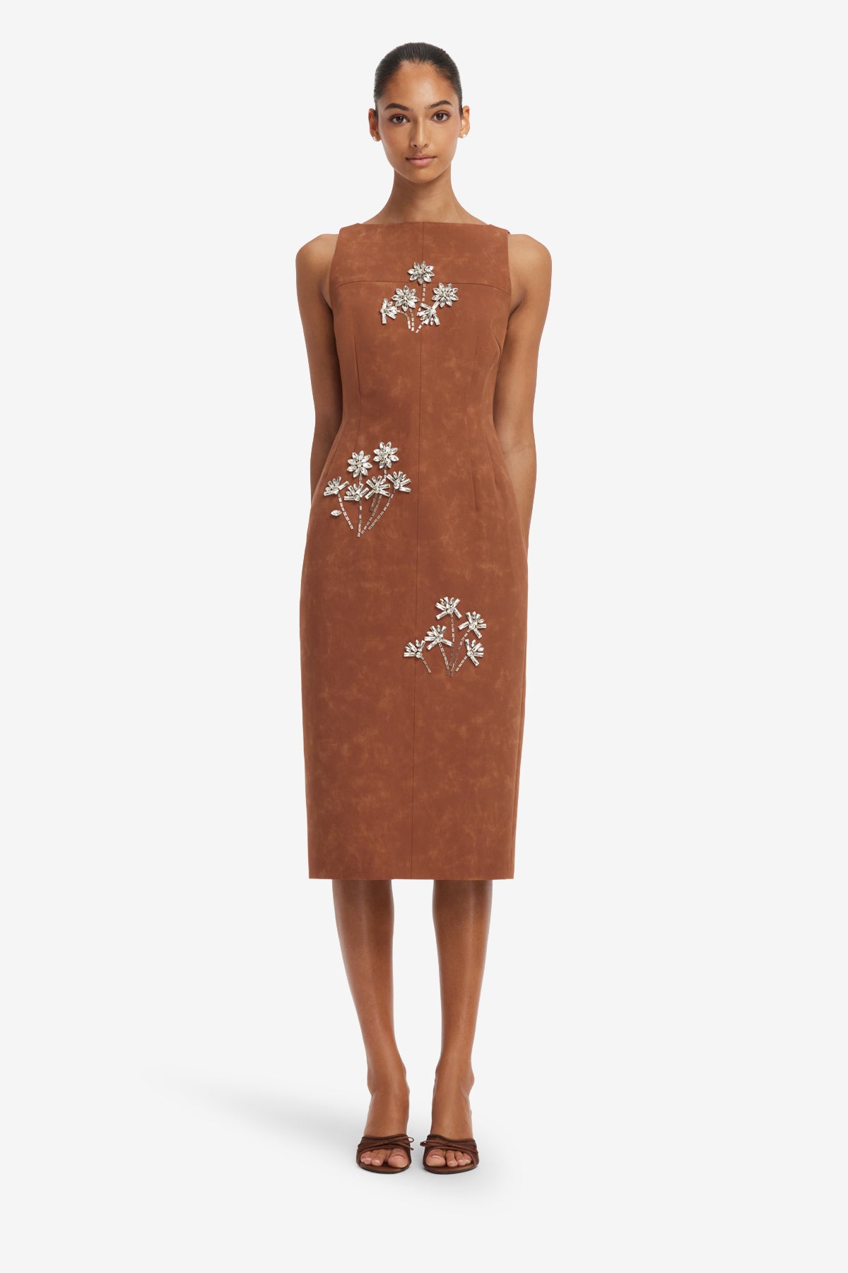 Eleanor Embellished Vegan Suede Midi Dress - Chestnut