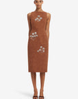 Eleanor Embellished Vegan Suede Midi Dress - Chestnut