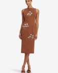 Eleanor Embellished Vegan Suede Midi Dress - Chestnut